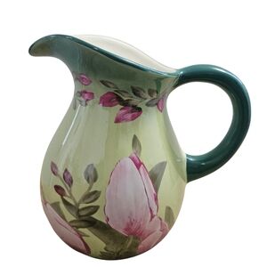 Teleflora Floral Ceramic Pitcher with Green and Pink Design